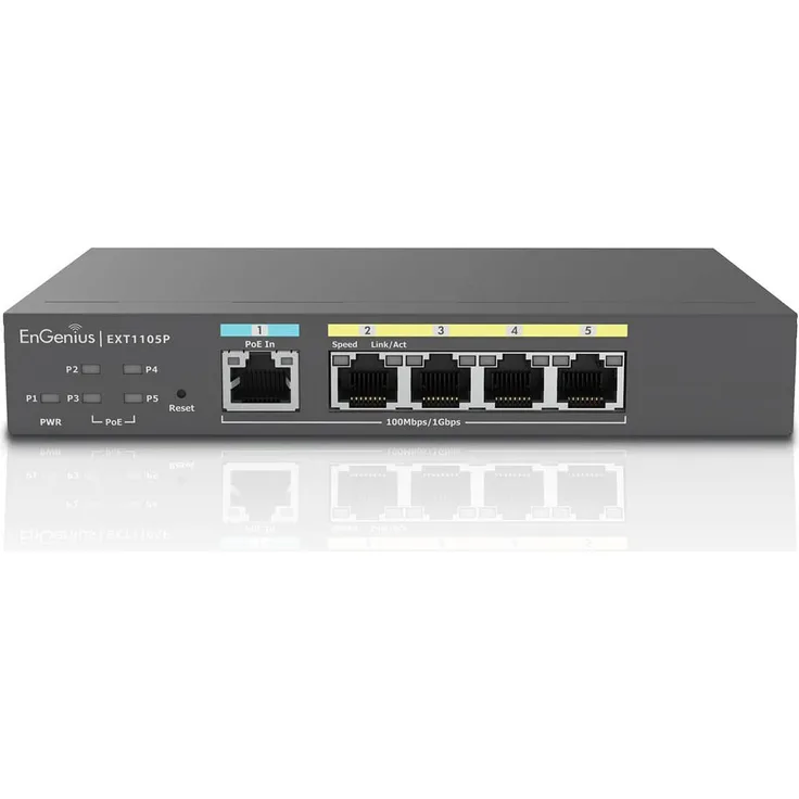EnGenius EXT1105P Managed Smart Switch, 5 Ports mit QoS und Layer 2 Switching, Schwarz