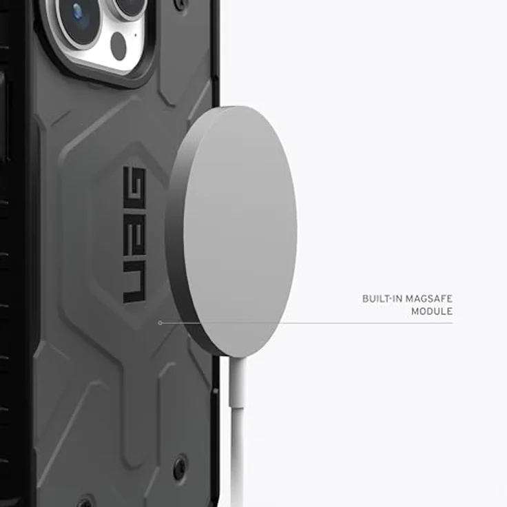 URBAN ARMOR GEAR Pathfinder Hülle kompatibel mit Apple iPhone 15 Pro Case [Wireless Charging/Magnetisches Aufladen kompatibel, Fallschutz nach Militärstandard] Silber – Bild 4