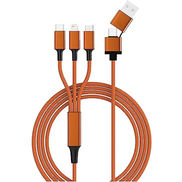 Smrter Nylon Hydra Ultra 5 in 1 USB-Ladekabel USB-A Stecker, USB-C Stecker, USB-Micro-B Stecker, Lightning Stecker, OTG, 1,20m, orange