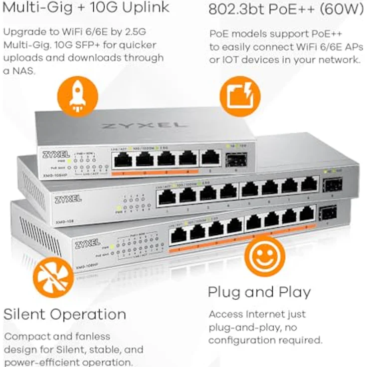 Zyxel 8-Port 2.5G Multi-Gig Unmanaged Switch mit 1 x 10G SFP+ | Tisch- oder Wandmontage [XMG-108] – Bild 5