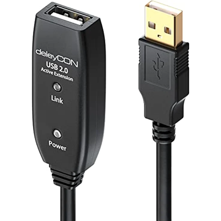 deleyCON 20m USB 2.0 Verlängerungkabel Repeater-Kabel Aktiv mit 2 Signalverstärker Extension Cable USB-A auf USB-A Buchse - Schwarz – Bild 3