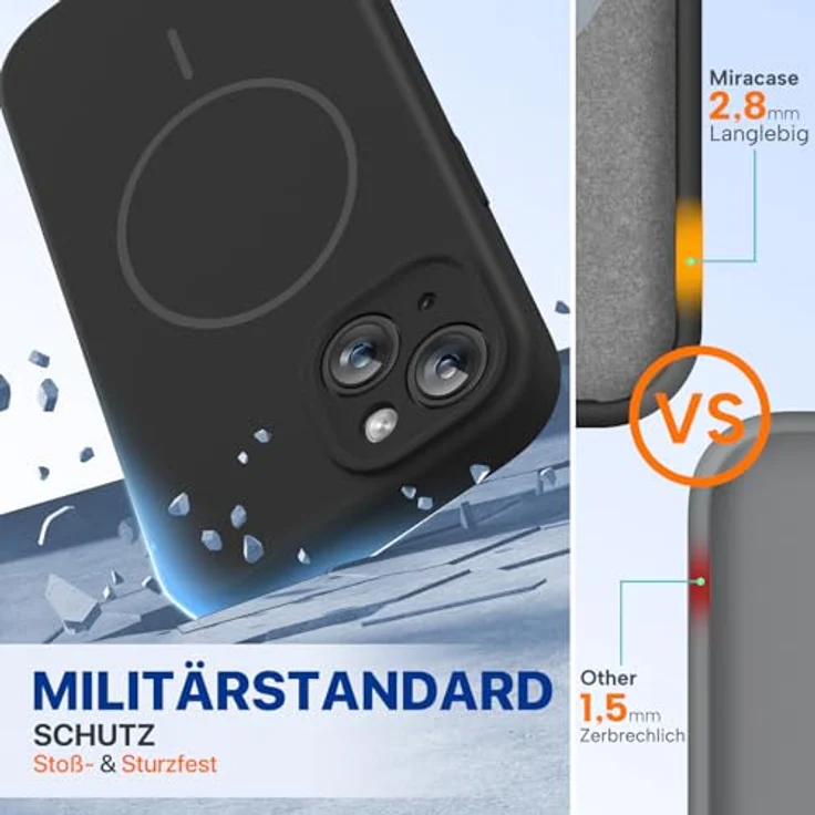 Miracase iPhone 15 Hülle mit MagSafe, Flüssigsilikon, kratzfestes Mikrofaser-Innenfutter, stoßfest, bleischwarz – Bild 2