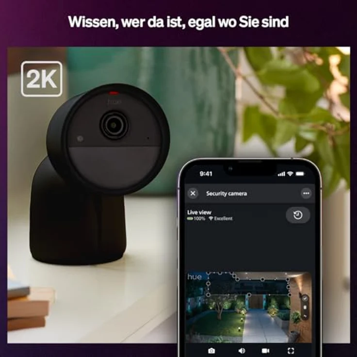 Philips Hue Secure Desktop-Kamera, 2K-Videoauflösung, Sofortbenachrichtigungen, Zwei-Wege-Audio, kompaktes Design, Schwarz – Bild 2