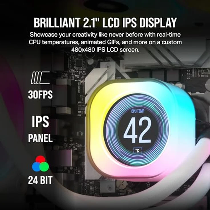 CORSAIR iCUE LINK H150i LCD-Flüssig-CPU-Kühler - 360mm AIO - QX120 RGB-Lüfter - 2,1" IPS-LCD-Bildschirm - Passend Für Intel LGA 1700, AMD AM5 - iCUE LINK System Hub im Lieferumfang Enthalten - Weiß – Bild 4