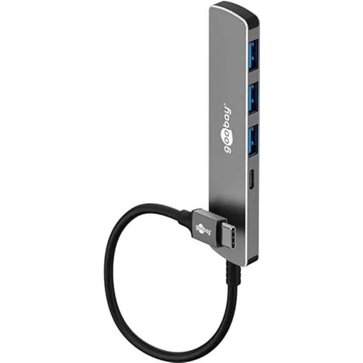 goobay USB C 3.2 Hub, 1xUSB-C & 3xUSB-A, kompakter USB-Hub für Laptop/Tablet/Smartphone, SuperSpeed bis 5 Gbit/s, kompatibel mit Windows/Linux/macOS - 79158