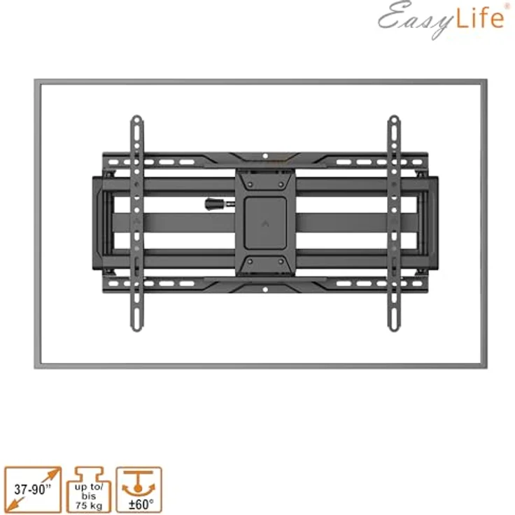 EasyLife ProMount HD90 PowerDual TV-Wandhalterung für 37–90 Zoll Fernseher bis 75 kg – schwenkbar und neigbar, VESA 600x400 mm mit Kabelmanagement, Doppelarm-Design – Bild 2