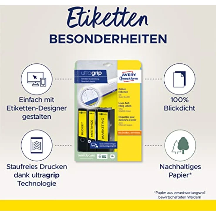 Avery Zweckform Aktenordner Avery Zweckform Farbige Ordneretiketten, gelb, 20 Blatt – Bild 2