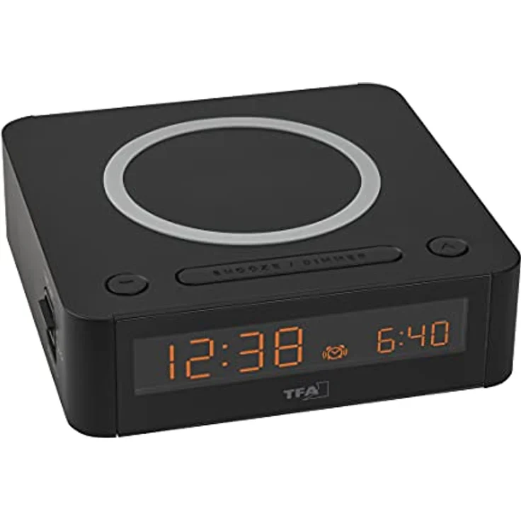 TFA Dostmann Wecker digital Easy-Charge Wireless, 60.2030.01, mit kabelloser Ladestation, Farbdisplay, Alarm mit 2 Lautstärken, Snooze-Funktion, schwarz – Bild 4