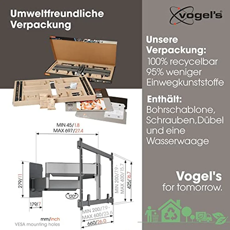 Vogel's TVM Elite 5855 Ultrastarke schwenkbare TV-Wandhalterung für große und schwere Fernseher von bis zu 100 Zoll und 75 kg, Schwenkbar bis zu 120°, Max. VESA 600x400, Universelle Kompatibilität – Bild 4