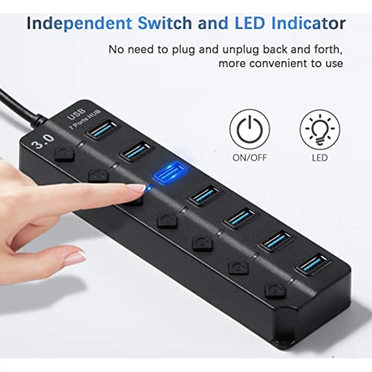 USB 3.0 Hub, 7-Port-USB-Splitter mit unabhängigen Schaltern – Bild 2