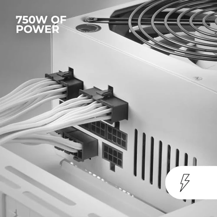 MARSGAMING MPZE750M, Modulares ATX 750W Netzteil, 10 Jahre Garantie, 80Plus Silber +87% Wirkungsgrad, AI-RPM Lüfter, Japanische 105º Kondensatoren, Weiß – Bild 3