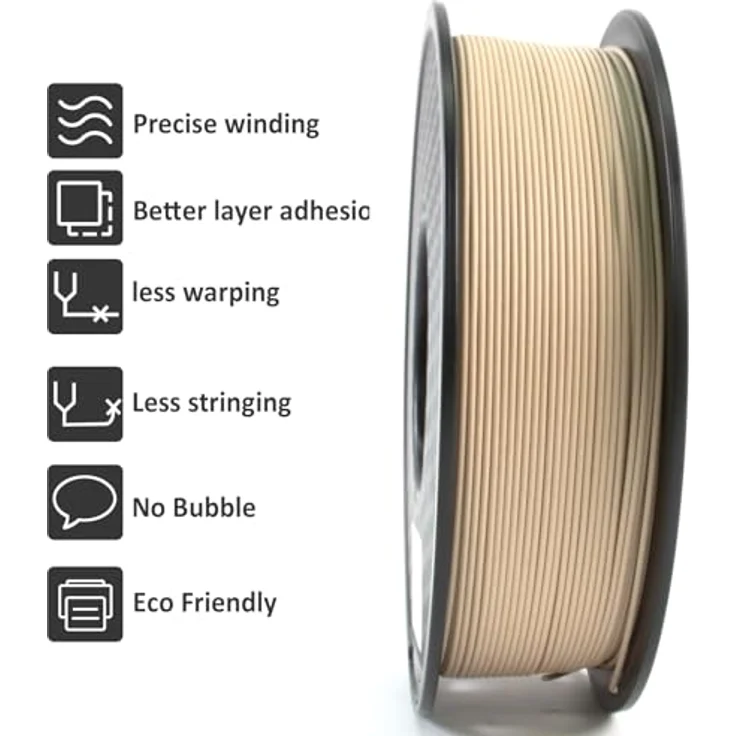 GEEETECH Filament PLA 1.75mm, Holz, 1kg Spule, ±0.02mm Toleranz, 190-220°C Temperaturbereich – Bild 4