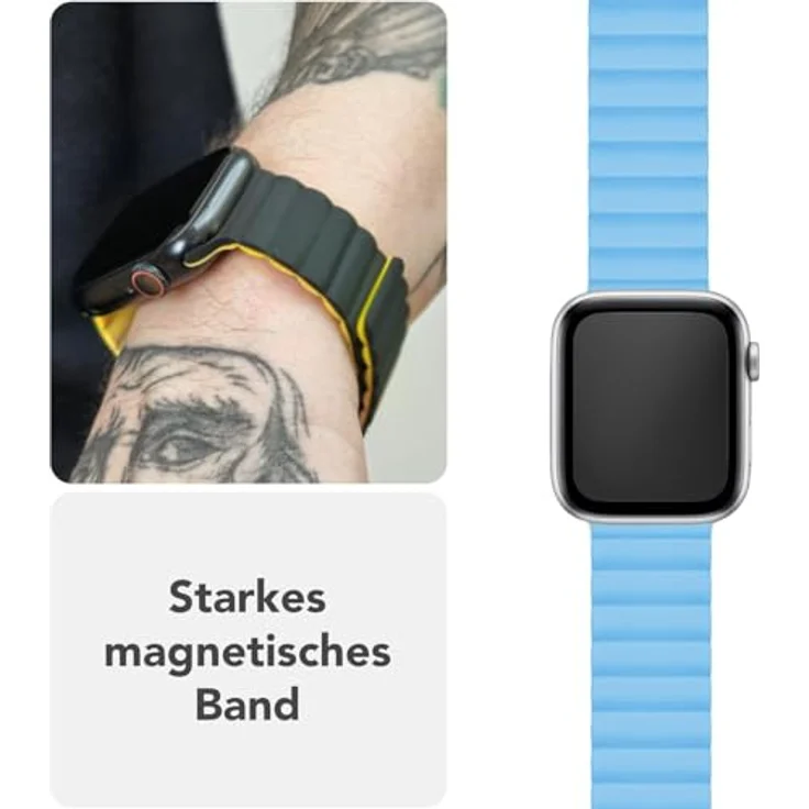 NALIA Core Magnet Armband für Apple Watch Ultra/SE/10/9/8/7/6/5/4/3/2/1, Atmungsaktives Silikon Loop Sportarmband in Froststern, 42/44/45/46/49mm, Rillendesign – Bild 3