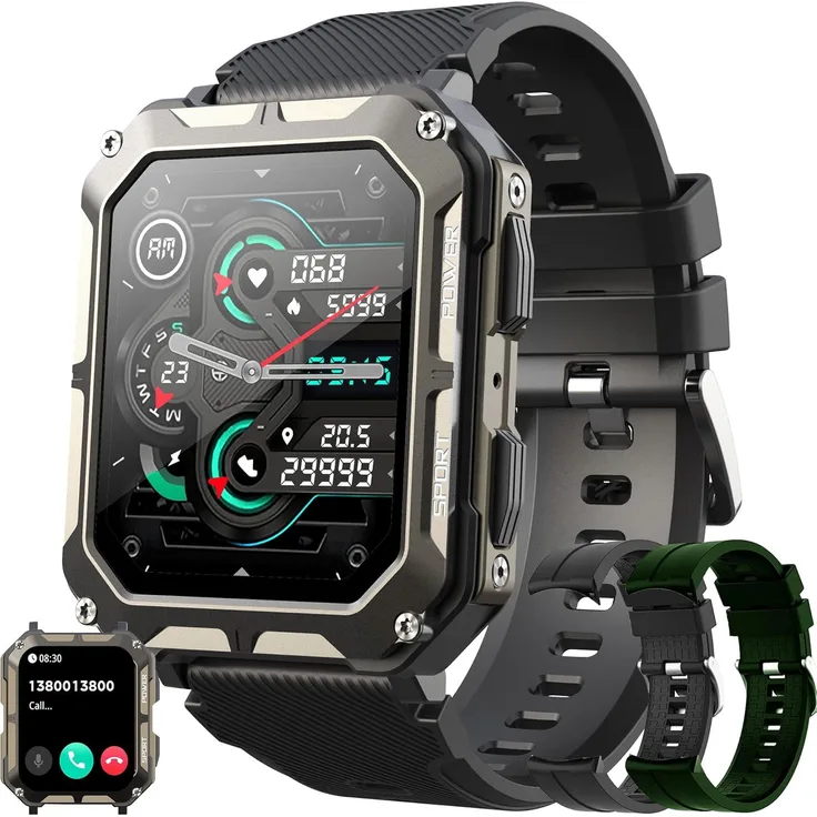 SGDDFIT Smartwatch Herren 1,81'' HD Display, Bluetooth 5.3, 123 Sportmodi, Herzfrequenz- und Blutdruckmonitor, 5ATM wasserdicht, Fitness Tracker