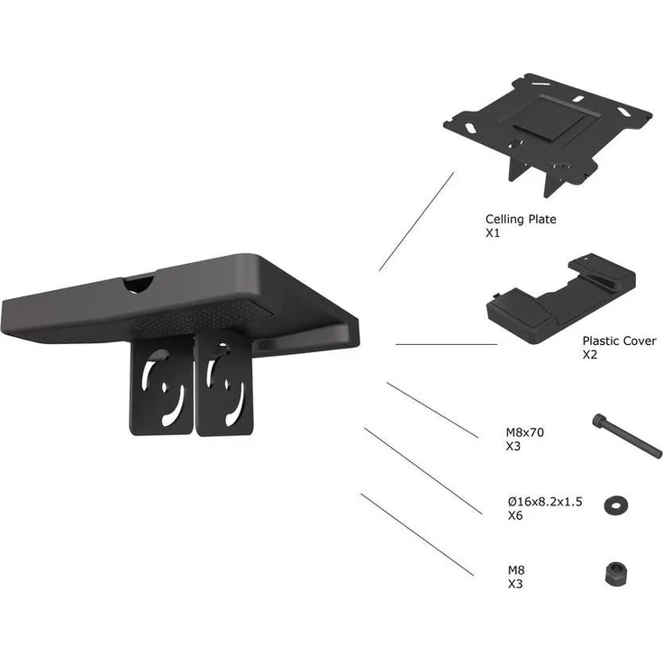 Multibrackets Beamer TV Deckenhalterplatte, schwarz, für Pro Series, max. 90 kg Tragkraft, modulare Bauweise