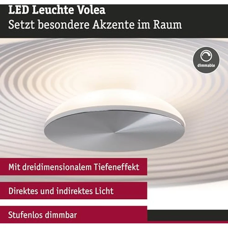 Paulmann WD Volea IP44 W/D dim LED 18W 320mm Weiß Silber 230V Kunststoff 71177 - Stilvolle Deckenleuchte mit dreidimensionalem Tiefeneffekt und Dimmfunktion – Bild 4