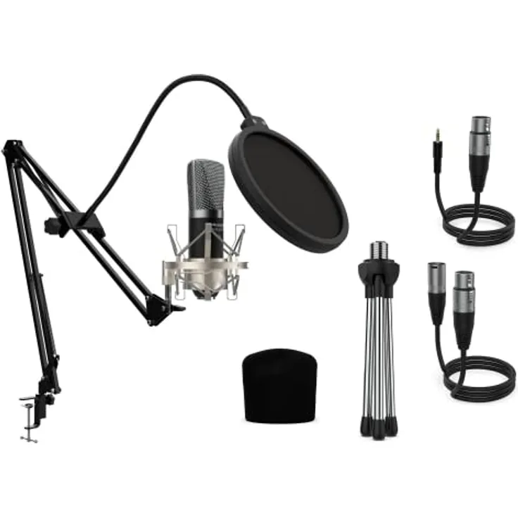 Audibax Berlin 1800 Silver Pro Pack Micrófono Estudio + Soporte + Antipop + Cables