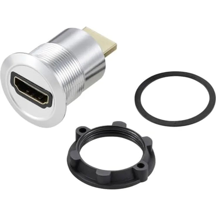 TRU COMPONENTS TC-11980448 HDMI Panel-Adapter Buchse HDMI-Buchse - HDMI-Stecker Silber Polzahl: 1 Inhalt: 1 St.