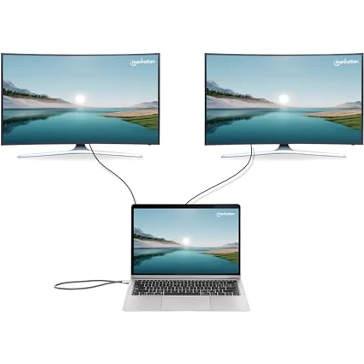 Manhattan 10-in-1 Dockingstation USB-C 3.2 Gen 1, Aluminium in Space Grau, 2x HDMI 4K@60Hz, 3x USB-A, Gigabit-RJ45, SD/MicroSD, 100W Power Delivery – Bild 4