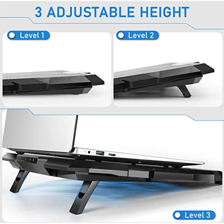 LIANGSTAR Laptop Kühler | Laptop Kühlpads für 12-17 Zoll Notebook | 6 Lüfter mit LEDs | 2200 RPM | Geräuscharme Kühlung | 2 USB Ports | 3 Höheneinstellungen | Cooling Pad Cooler Ständer – Bild 5