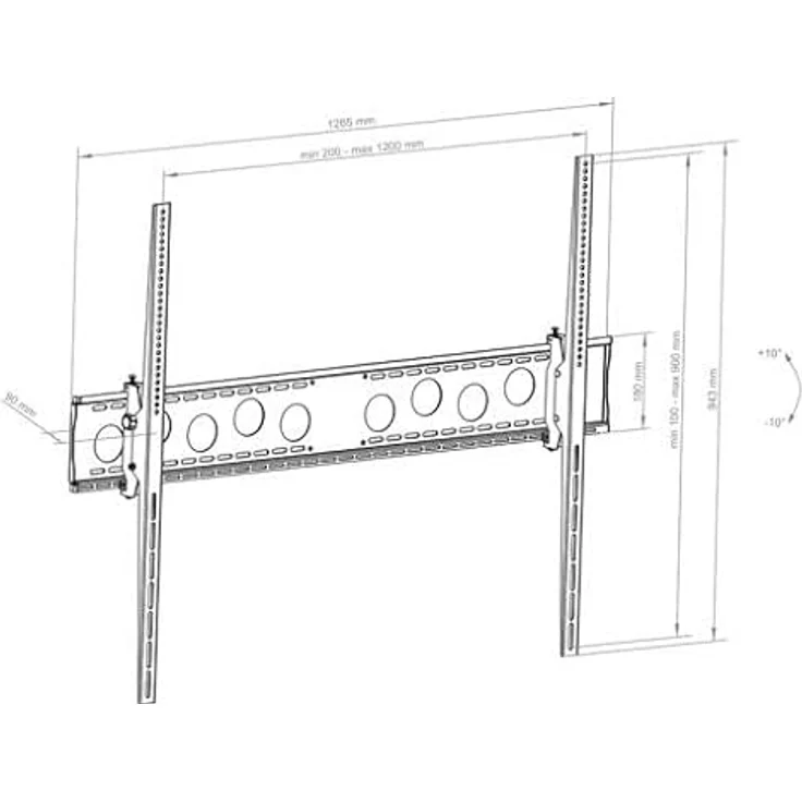Hagor WH 120 T - HD, 75 - 130“ / 191 - , max. (Wand, 130", 125 kg), TV Wandhalterung, Schwarz, neigbar – Bild 3