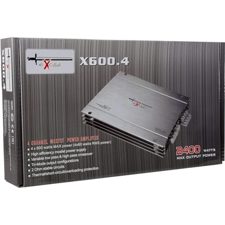 EXCALIBUR X600.4 4-Kanal-Stereoverstärker (2400 W Variabler Crossover 2 Ohm) Verstärker (Anzahl Kanäle: 4) - EXCALIBUR 4-Kanal-Stereo Verstärker, 2400 W, Bass Boost 12 dB, Schwarz – Bild 9