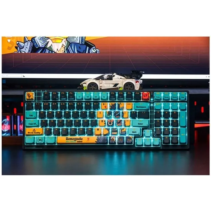 A4Tech Bloody AT98, Gaming Tastatur mit Hintergrundbeleuchtung, kompakt, grüne Linear-Switches