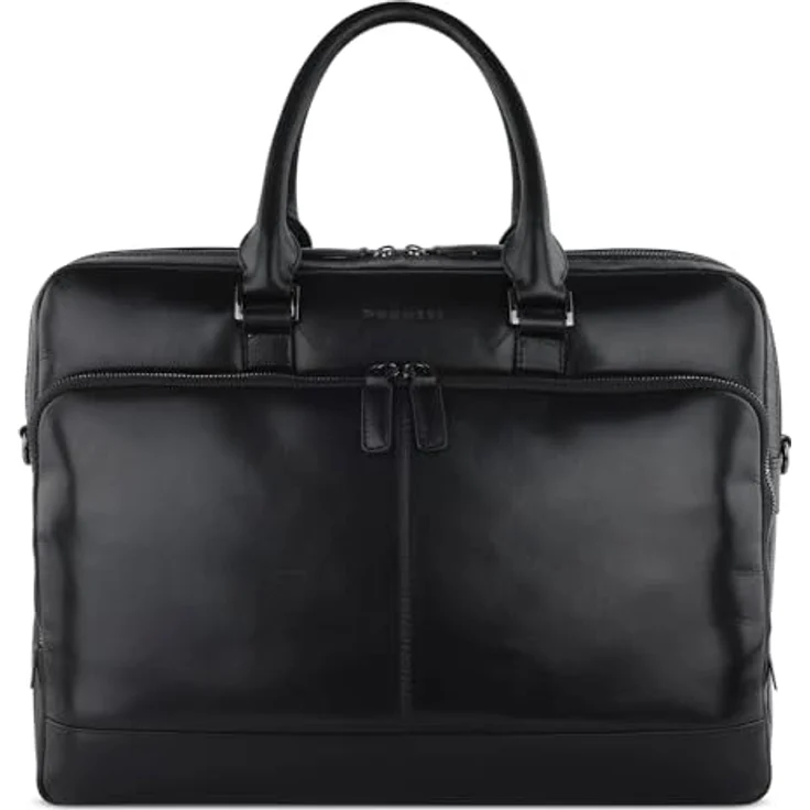bugatti Romano Aktentasche groß, 15" Laptopfach, hochwertiges Rindleder, Schwarz, mit perfekter Organisation und Schultergurt – Bild 1