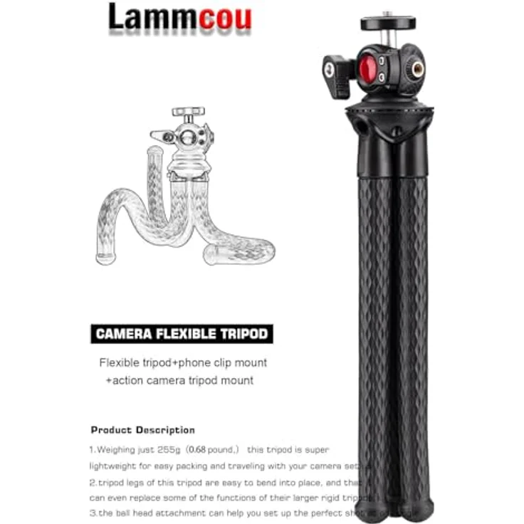 Kamera Stativ, Lammcou 3in1 Ministativ Kamera Handy Flexibel Leicht Stative Universal Robust Octopus Gorillapod Dreibeinstativ Ständer für Kamera Camcorder + Smartphone + Action Kamera, Tripod – Bild 7