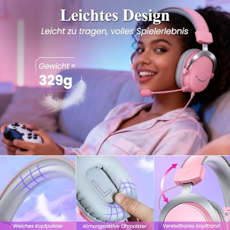 FIFINE Gaming Headset FH-501, Over Ear Kopfhörer mit Mikrofon, 7.1 Surround Sound, RGB, für PC, PS4, PS5, Xbox und Switch, mit Ohrpolstern und 3,5-mm/USB-Anschluss – Bild 5