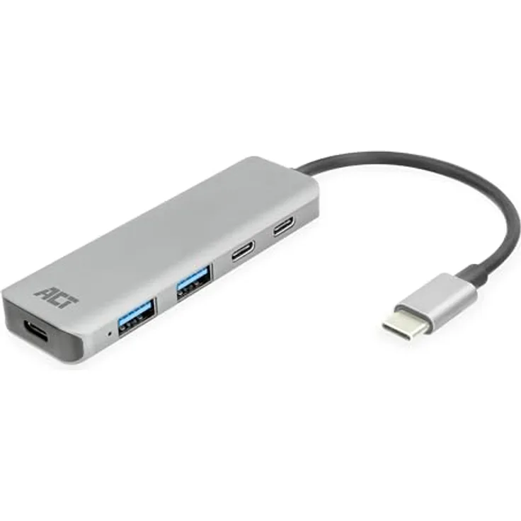 ACT USB C Hub, 4-Port USB 3.0 Hub, 2X USB-C und 2X USB-A, mit Premium Aluminum Gehäuse, Grau - AC7072