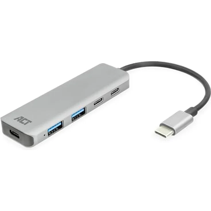ACT USB C Hub, 4-Port USB 3.0 Hub, 2X USB-C und 2X USB-A, mit Premium Aluminum Gehäuse, Grau - AC7072 – Bild 1