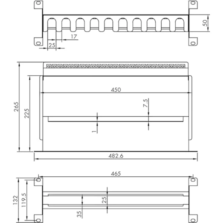 VALUE 19"-Tragrahmen für Hutschienengeräte, 3HE, schwarz - VALUE 19"-Halterung für DIN-Schienen-Komponenten mit Kabel-Zugentlastung, 3 HE, bis 6 kg Traglast – Bild 4