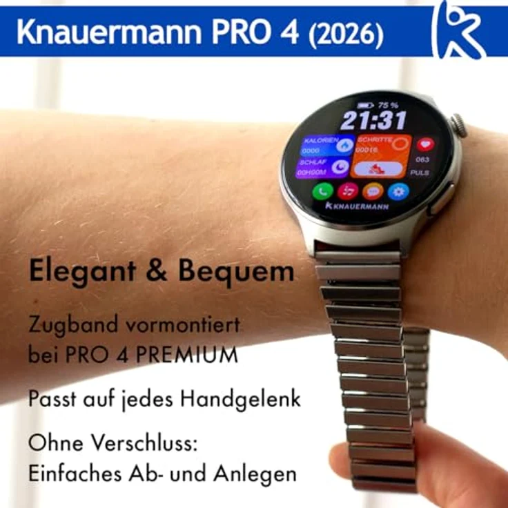 Knauermann PRO 4 (2026) 47 mm, Smartwatch mit AMOLED-Display, 75 Sportmodi, 30 Tage Akkulaufzeit, Gesundheitsfunktionen und Telefonie – Bild 8