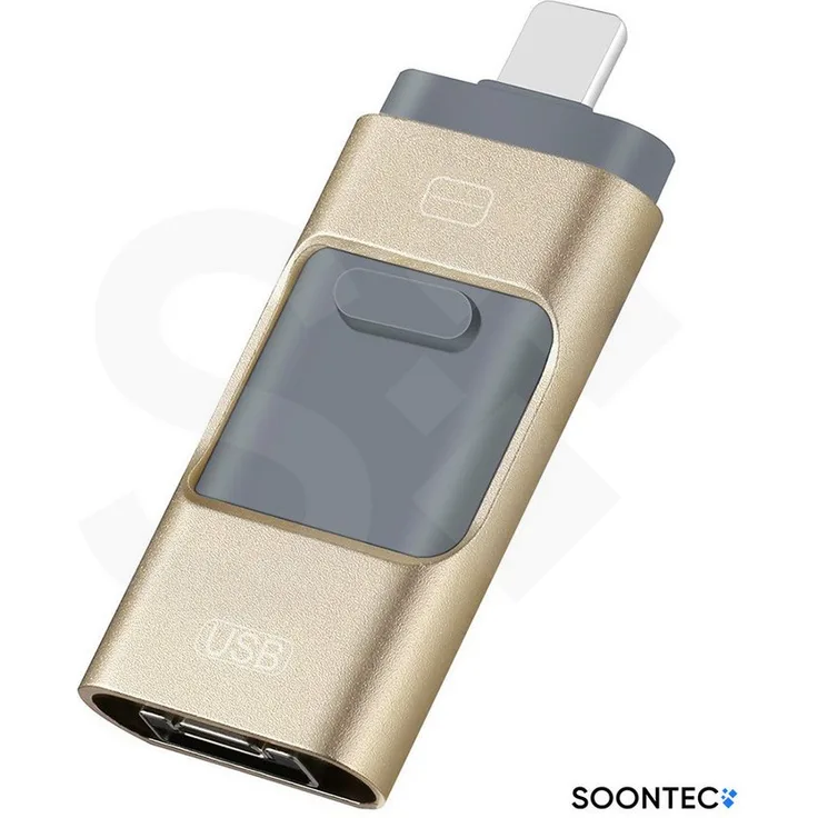 SOONTEC 3.0 USB-Stick 3 in 1 mit 64/128/256 GB, MICRO USB / USB / Lightning, Lesegeschwindigkeit 80 MB/s, Metallgehäuse in Gold/Silber/Rosé/Schwarz
