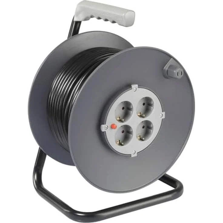 Sygonix SY-5655928 Kabeltrommel 50 m Schwarz Schutzkontakt-Stecker, Verlängerungskabel mit 4 Schutzkontakt-Steckdosen und Überhitzungsschutz – Bild 1