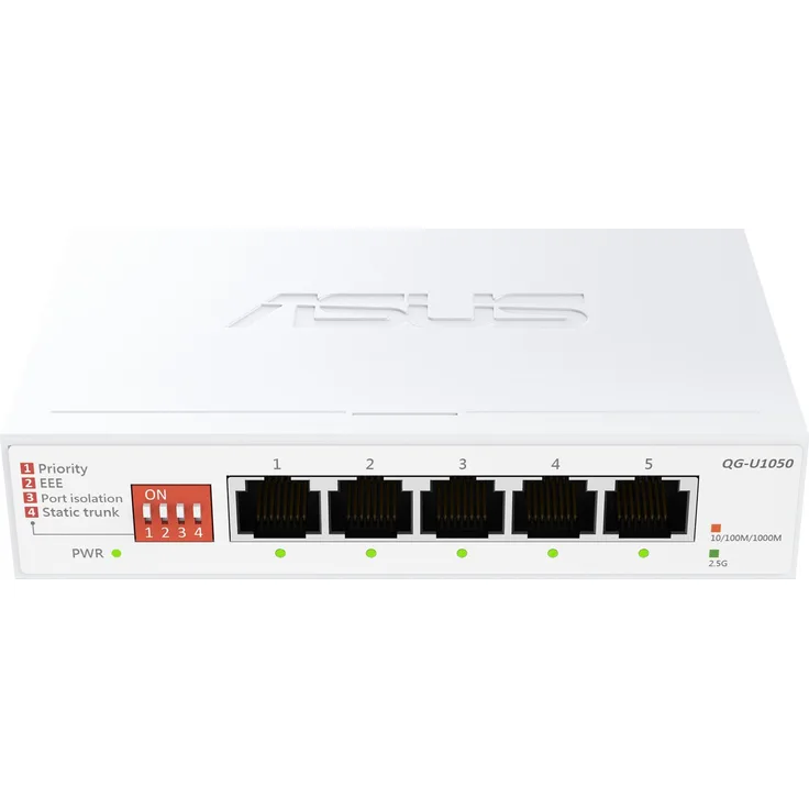 ASUS QG-U1050 5-Port 2.5G Switch, Netzwerk Switch mit 2.5G-Ports, Plug and Play, Weiss
