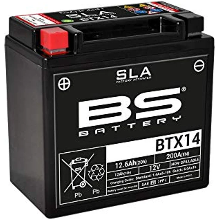 BS Battery SLA Wartungsfreie Batterie Werkseitig aktiviert - BTX14, 12V 12Ah mit hoher Vibrationsbeständigkeit und sofort einsatzbereit – Bild 2