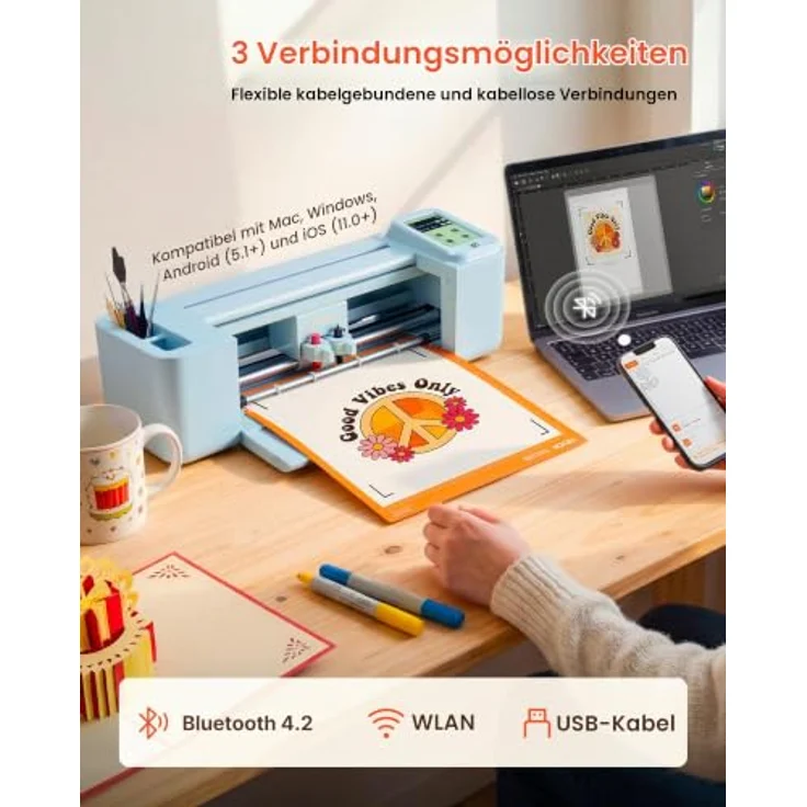 VEVOR Vinylschneidemaschine 30 cm, Schneideplotter mit Touchscreen, inkl. Material- und Werkzeugsatz, kompatibel mit Mac/Windows/Android/iOS für Bastelarbeiten und Karten – Bild 7