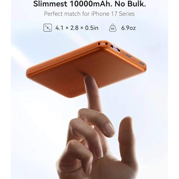 INIU MagSafe Power Bank, Dünnste 10000mAh Qi2 25W Kabelloses Ladegerät mit 45W USB-C, Magnetic Laden mit LED Anzeige, Flugsicher für iPhone 17-12 Serie, Orange – Bild 2