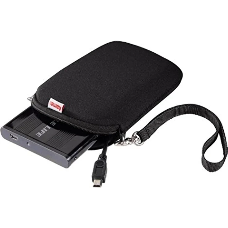 Hama Festplattentasche (2,5 Zoll, Schutzhülle für externe Festplatten mit 6,4 cm, Zubehörfach, Neopren) schwarz – Bild 2