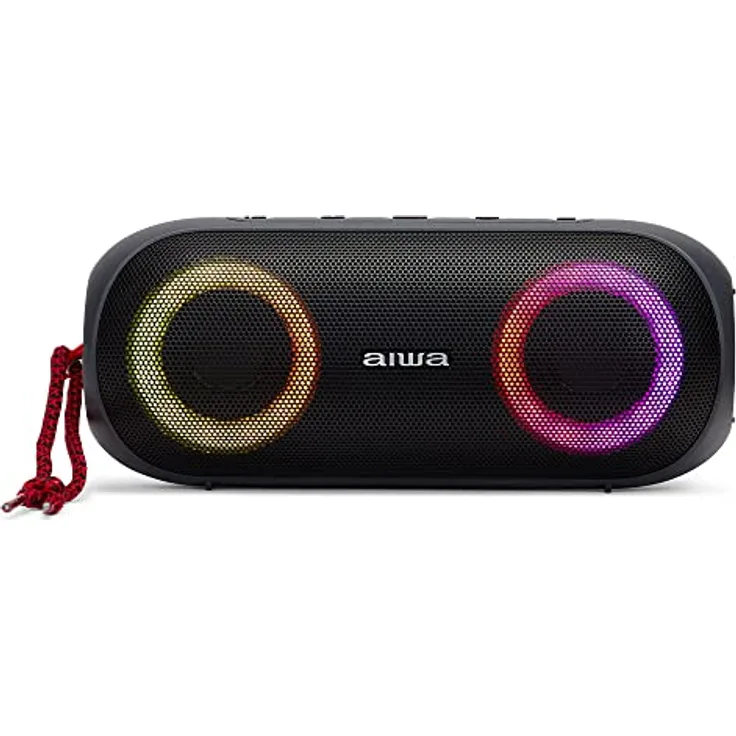 Aiwa BST-650 TWS Bluetooth Lautsprecher kompakt, langlebig und leistungsstark mit Hyper BASS Technologie, (2 x 12W Power, RGB LED Beleuchtung mit 9 Modi, Kartenleser, wasserdicht) Farbe: schwarz