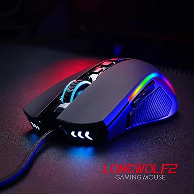 Redragon Lonewolf 2 Gaming-Maus, 32000 DPI, RGB-Beleuchtung, Schwarz, mit Teflonfüßen und 7 Beleuchtungsmodi – Bild 2