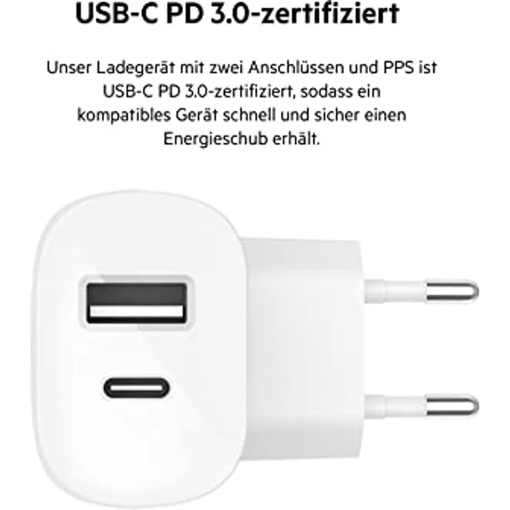 Belkin Dual Netzladegerät 37W USB-C 25W PD + USB-A WCB007vfWH – Bild 4