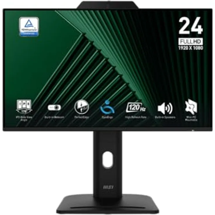 MSI PRO MP242PMGDE, 60cm (24") IPS FHD Monitor mit 1ms Reaktionszeit, 120Hz, Pivot-Funktion und integrierter Webcam