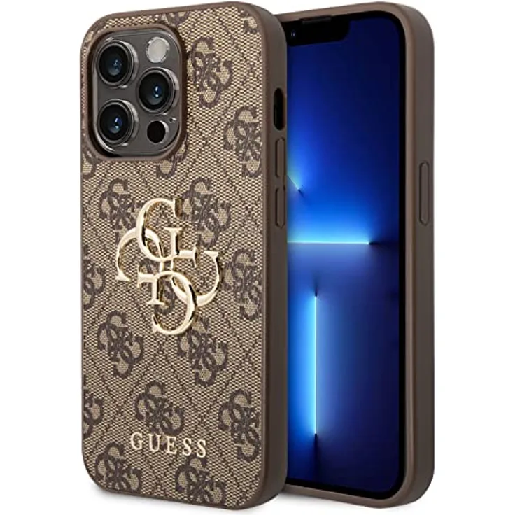 CG MOBILE Guess Handyhülle – iPhone 15 Pro Max Handyhülle in Braun 4G Big Metal Logo Logo Anti-Kratzer, langlebig, Hartschale mit zugänglichen Anschlüssen