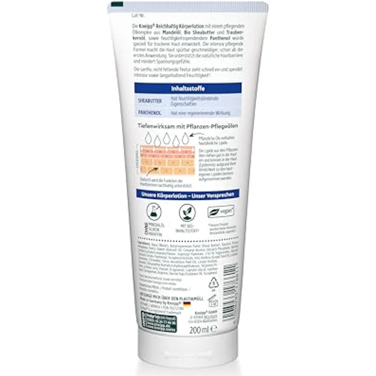 Kneipp Reichhaltig Körperlotion - Für trockene Haut - Mit Bio Sheabutter - Zieht schnell ein - 200ml. – Bild 2