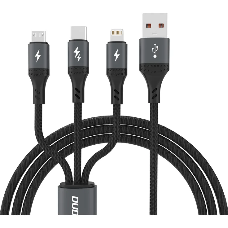 Dudao L3E 3-in-1 Ladekabel, 60W, MicroUSB/USB-C/Lightning, 1,2m, schwarz