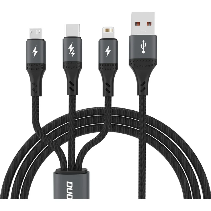 Dudao L3E 3-in-1 Ladekabel, 60W, MicroUSB/USB-C/Lightning, 1,2m, schwarz