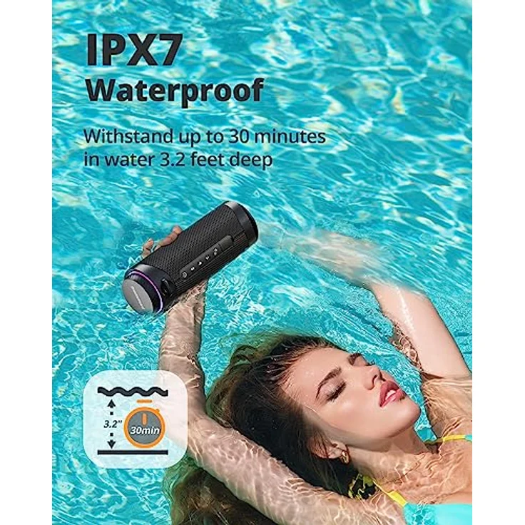 Tronsmart T7 Bluetooth Lautsprecher, LED-Leuchten und IPX7-Wasserschutz, Kraftvoller Bass mit 360 ° High-Fidelity-Stereo-Sound, kabelloser Outdoor-Lautsprecher mit EQ für Partys, Reisen – Bild 5